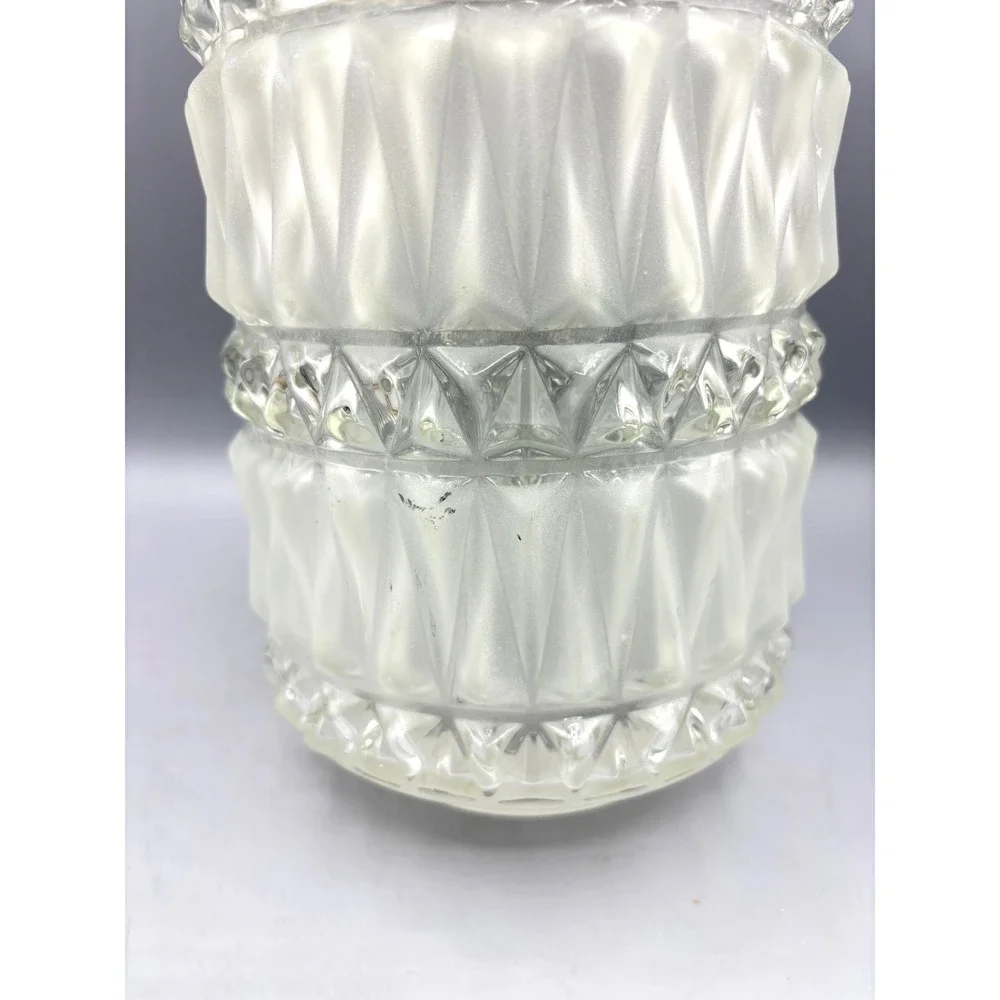Vtg‎ Frosted Glass Cylinder Lamp Shade Diamond Prism Geometric 13.5 Inch